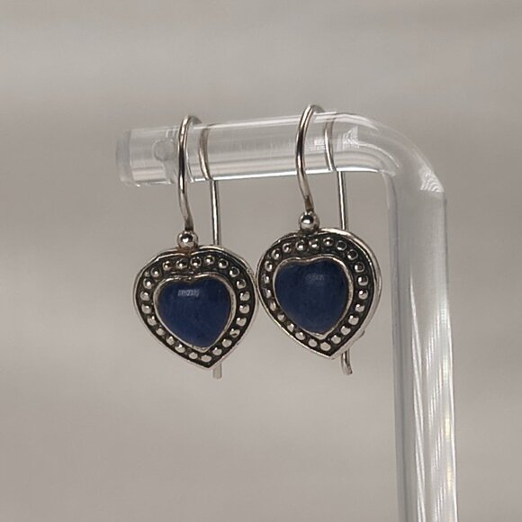 Sterling Silver HAN 925 Blue Heart Cabochon Earrings - Picture 4 of 9